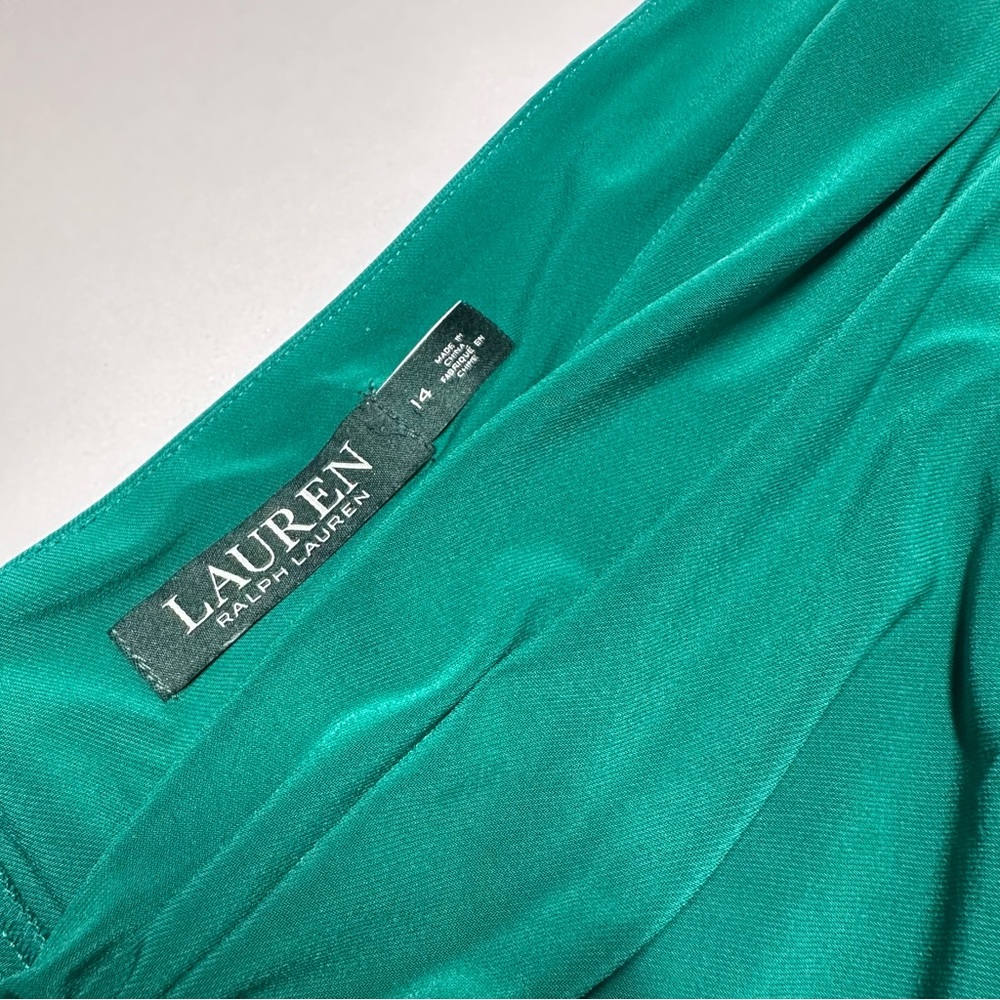 Lauren Ralph Lauren Ruched Knot Front Cocktail Sheath Dress Green Size 14 Formal - Picture 9 of 9